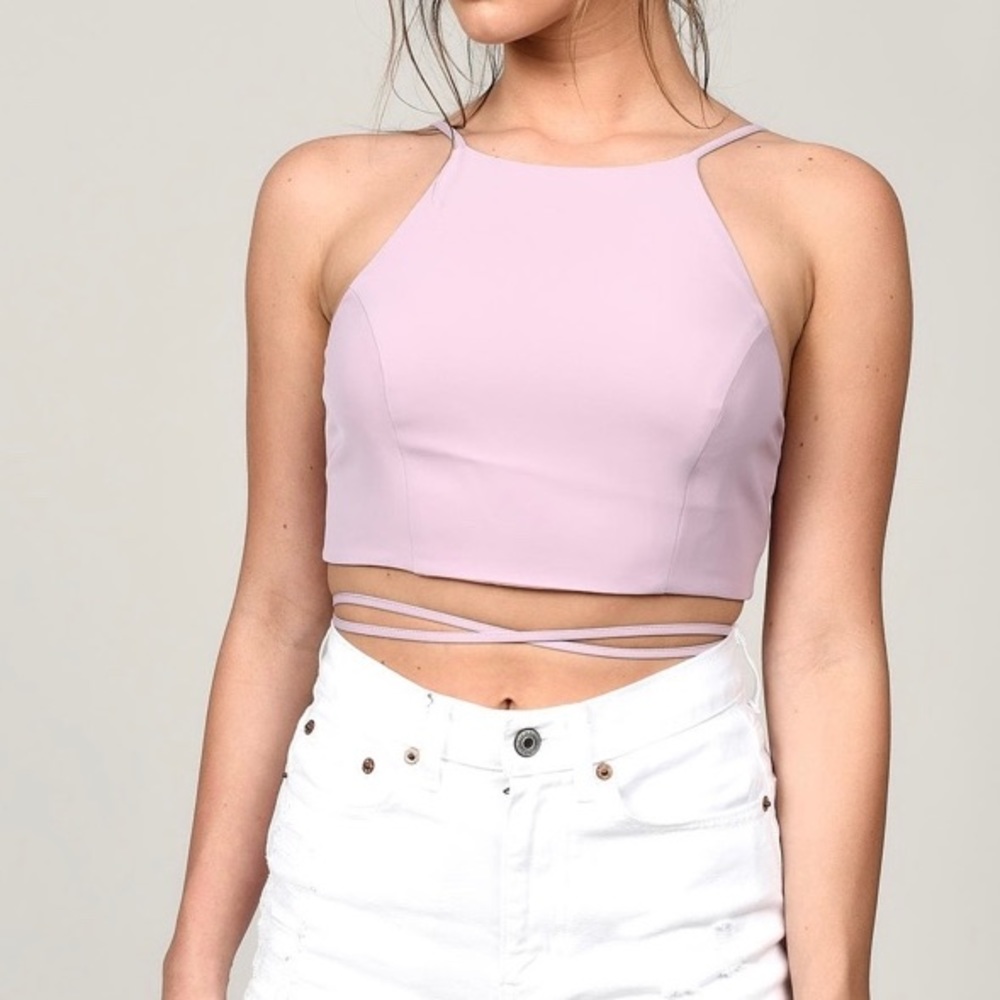 Tobi Mauve Open Back Strappy Halter Crop Top M